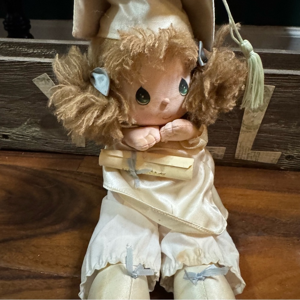 Adorable graduation Cream and Brown doll with Blue Accents